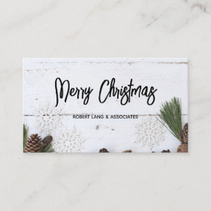 White Distressed Wood Rustic Christmas  Business Card