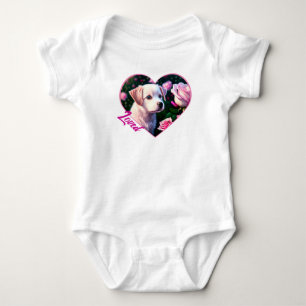 White Dog And Rose Collection Baby Bodysuit