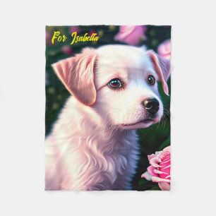 White Dog And Rose Collection Fleece Blanket