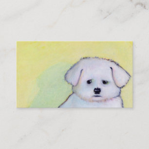 White dog art drawing cute little worried puppy business card