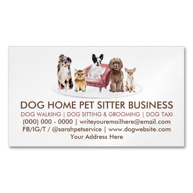 White Dog Behaviorist Home Pet Hotel Magnetic Business Card (Front)