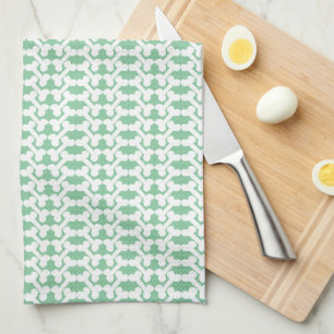 White Dog Bone Herringbone Pattern Sage Green Kitchen Towel