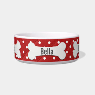 White Dog Bone On Polka Dots Bowl