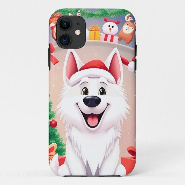 White Dog in Santa Hat Case-Mate iPhone Case (Back)