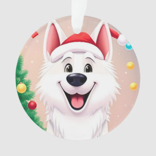 White Dog in Santa Hat Ornament