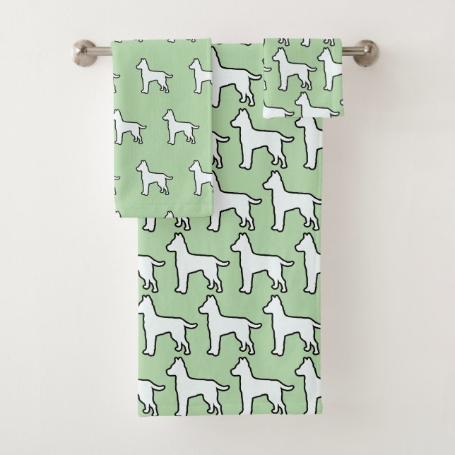 White dog Mint Green  Bath Towel Set (Insitu)