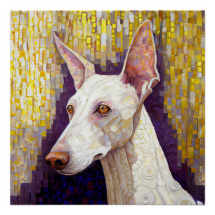 White Dog Mosaic Gold Podenco Klimt Style  Poster