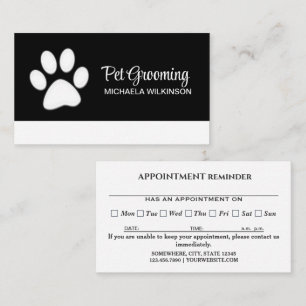  White Dog Paw on black Pet Grooming Service  Appointment Card