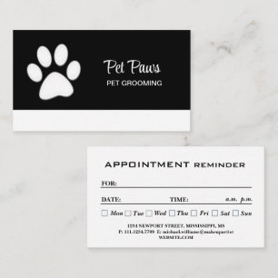  White Dog Paw on black Pet Grooming Service  Appointment Card