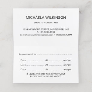  White Dog Paw on black Pet Grooming Service  Appointment Card