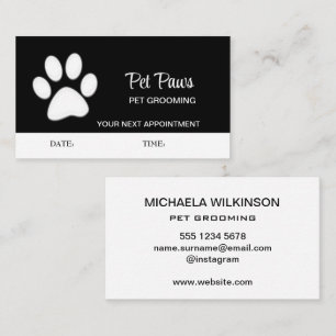  White Dog Paw on black Pet Grooming Service  Appointment Card