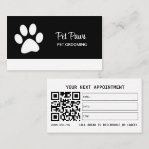  White Dog Paw on black Pet Grooming Service  Appointment Card