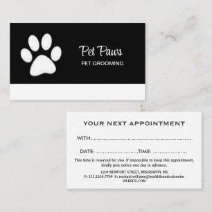 White Dog Paw on black Pet Grooming Service Appointment Card