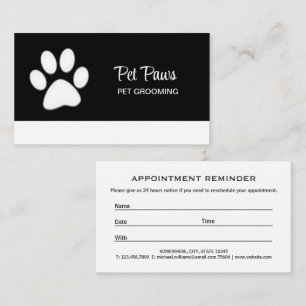  White Dog Paw on black Pet Grooming Service  Appointment Card