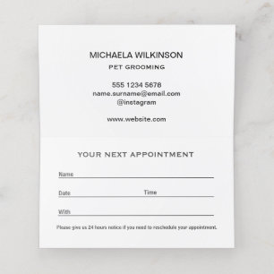  White Dog Paw on black Pet Grooming Service  Appointment Card