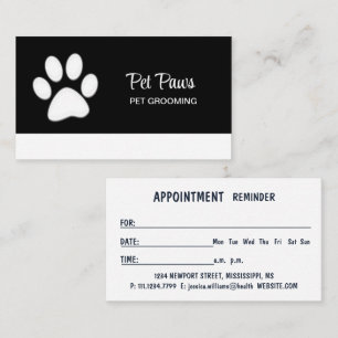  White Dog Paw on black Pet Grooming Service  Appointment Card