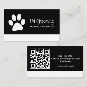 White Dog Paw on black Pet Grooming Service Business Card