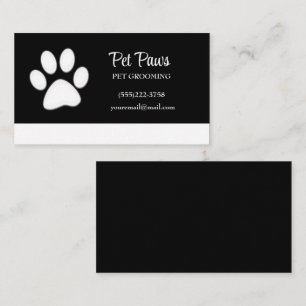 White Dog Paw on black Pet Grooming Service Business Card