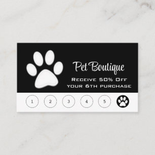  White Dog Paw on black Pet Grooming Service  Loyalty Card