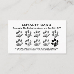  White Dog Paw on black Pet Grooming Service  Loyalty Card