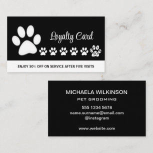 White Dog Paw on black Pet Grooming Service  Loyalty Card