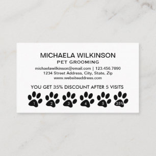  White Dog Paw on black Pet Grooming Service  Loyalty Card