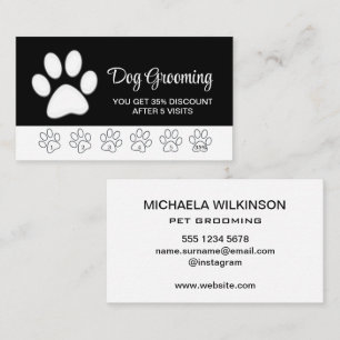 White Dog Paw on black Pet Grooming Service  Loyalty Card