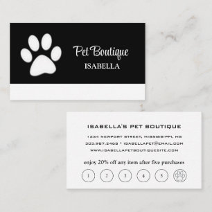  White Dog Paw on black Pet Grooming Service  Loyalty Card