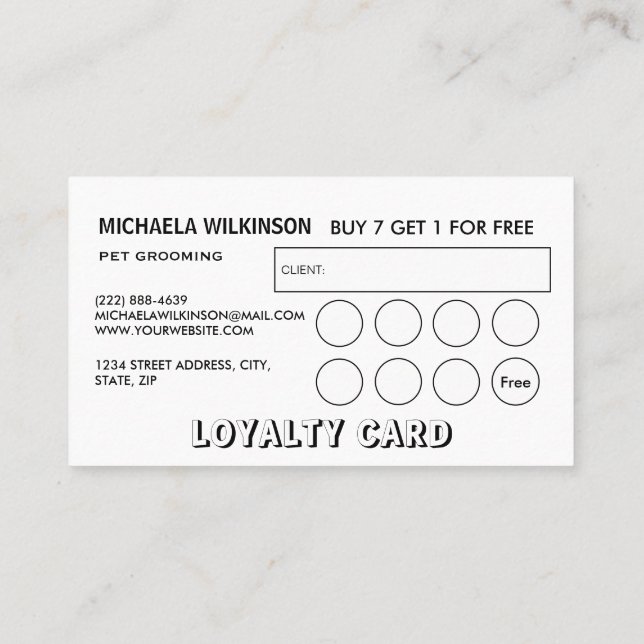  White Dog Paw on black Pet Grooming Service  Loyalty Card (Back)