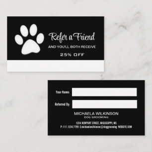  White Dog Paw on black Pet Grooming Service  Referral Card