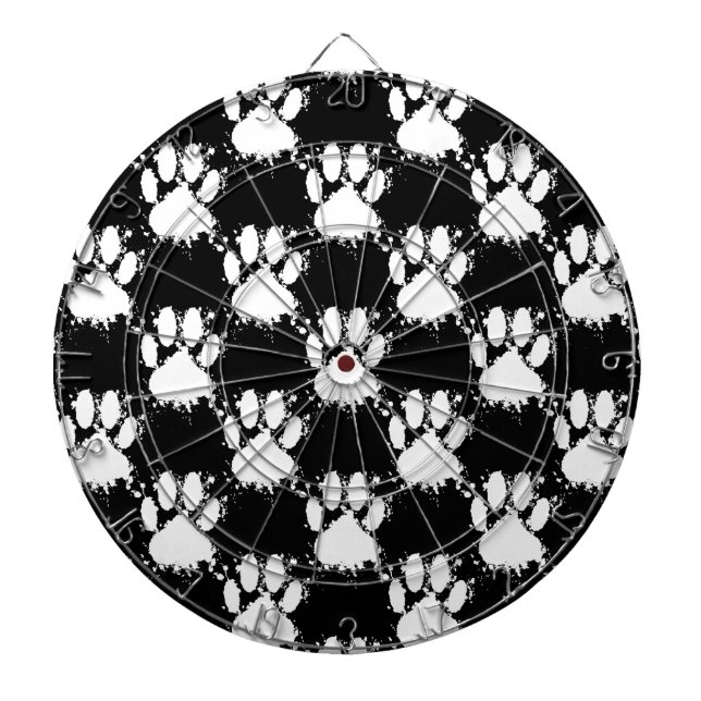 White Dog Paw Pattern With Paint Splatter Dartboard (Front)