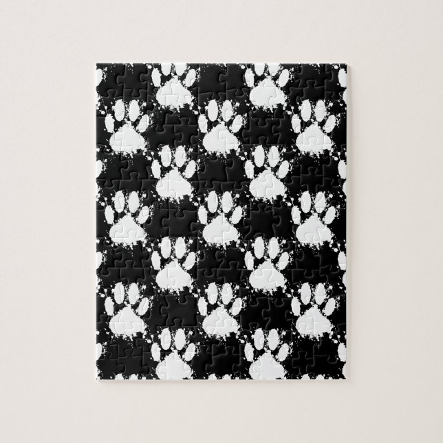 White Dog Paw Pattern With Paint Splatter Jigsaw Puzzle (Vertical)