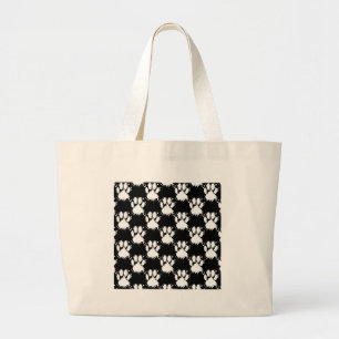 White Dog Paw Pattern With Paint Splatter Large Tote Bag
