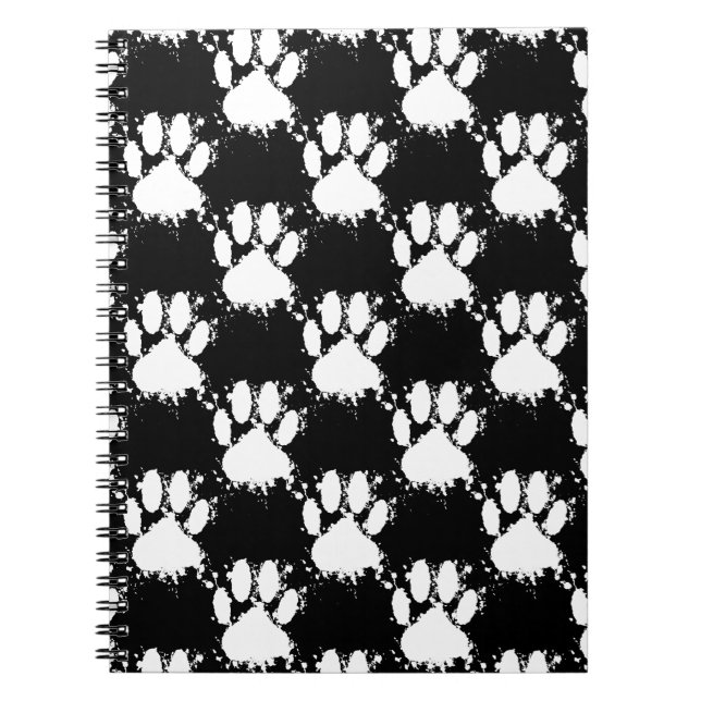 White Dog Paw Pattern With Paint Splatter Notebook (Front)