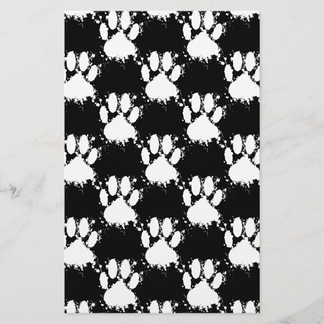 White Dog Paw Pattern With Paint Splatter Stationery (Front)