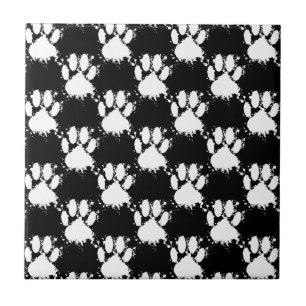 White Dog Paw Pattern With Paint Splatter Tile