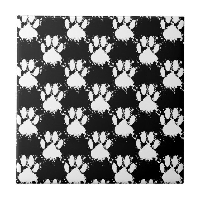 White Dog Paw Pattern With Paint Splatter Tile (Front)