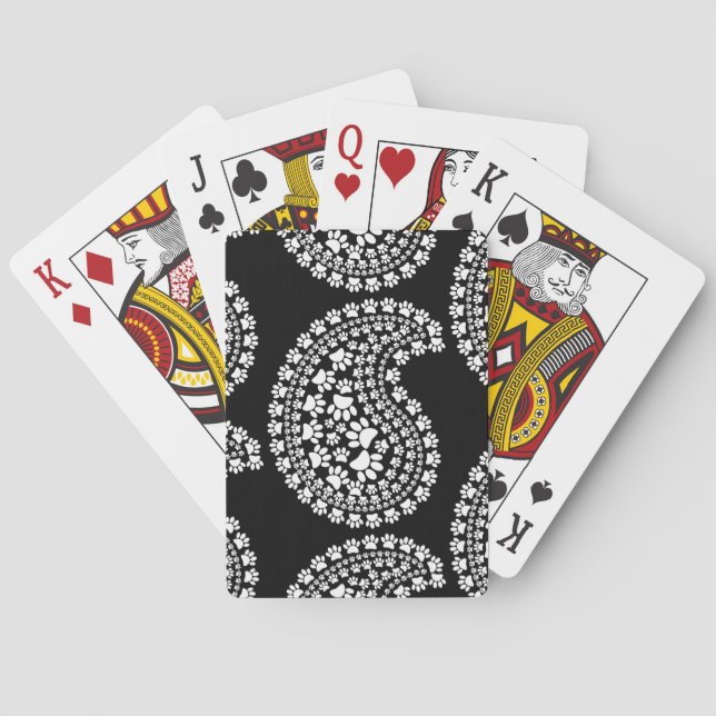 White Dog Paw Print Paisley Pattern Playing Cards (Back)