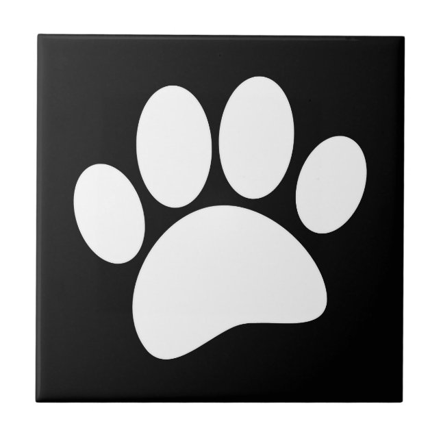 White Dog Paw Print  Tile (Front)