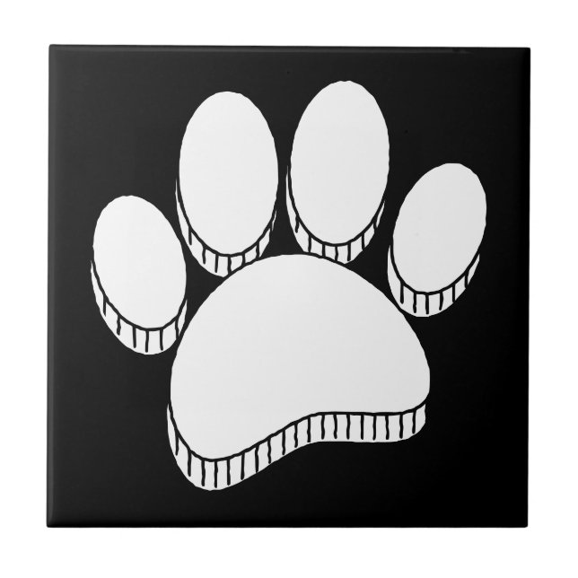 White Dog Pawprint Hand Drawn Custom Tile (Front)