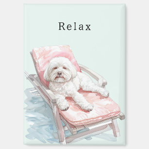 White Dog Pink Lounge Chair Magnet
