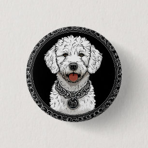 White Dog Portrait with Chain Collar 1 Inch Round Button