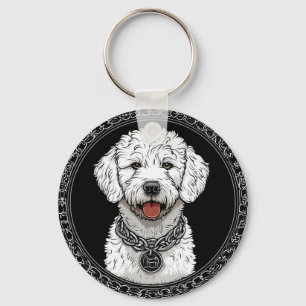 White Dog Portrait with Chain Collar Keychain