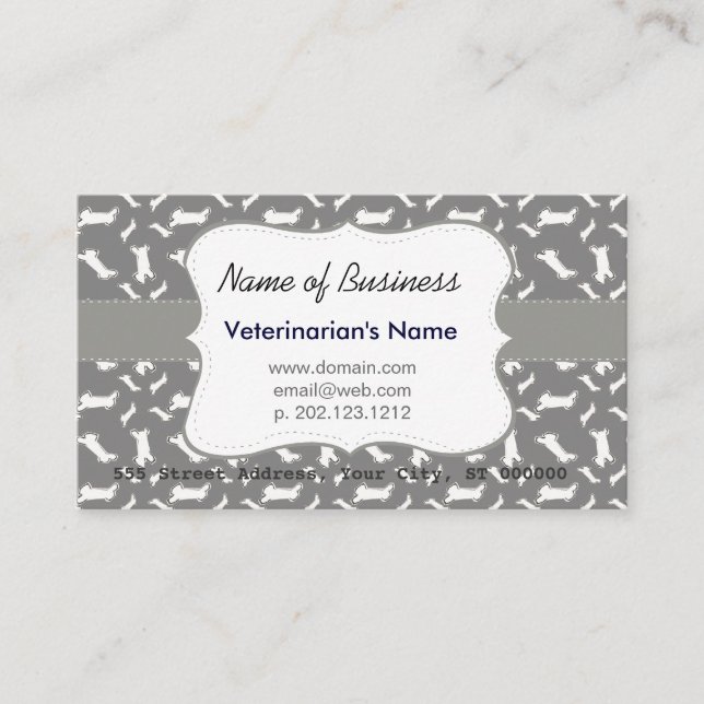 White Dog Puppy Bones Cute Pattern   Plain Bold Business Card (Front)