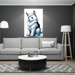 White Dog with a Gun AI Art Poster