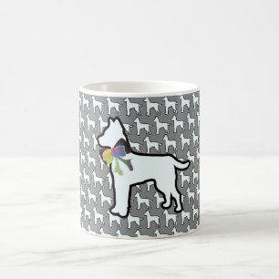 White Dog With Bow Grey   Coffee Mug