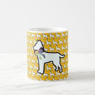 White Dog With Bow Yellow  Coffee Mug