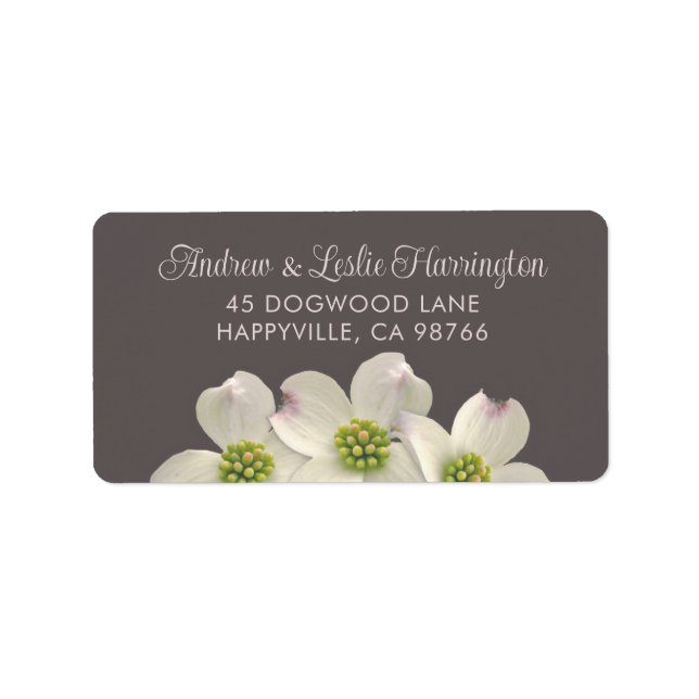 White Dogwood Flowers on Smoke Brown Label (Front)