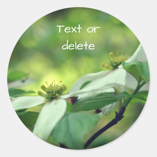 White Dogwood Flowers Personalized Classic Round Sticker (Front)