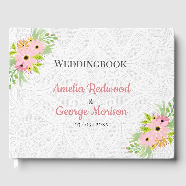 White Doily And Flowers Guest Book (Front)